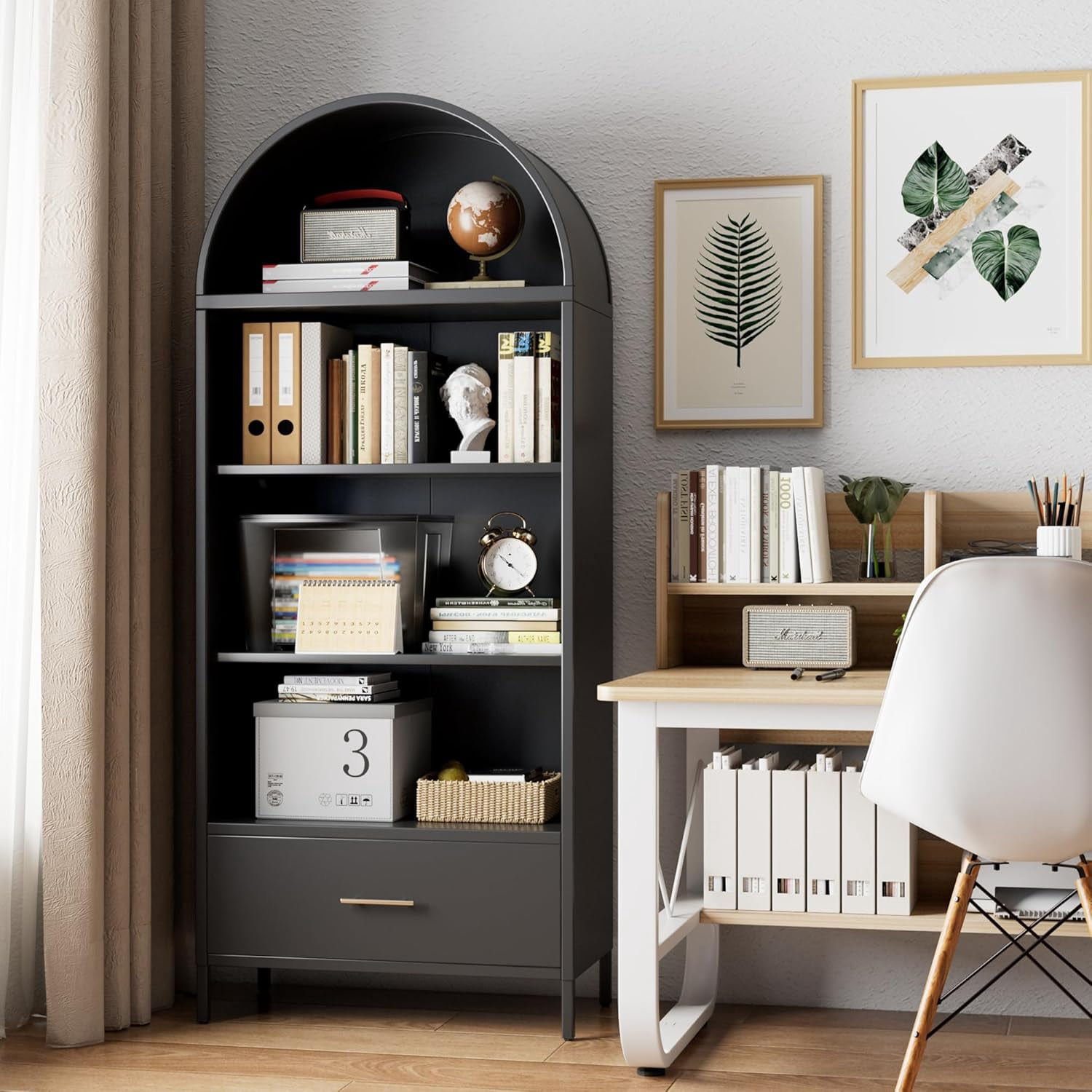DXYKOPA Metal Arched Storage Cabinet Black Arch Bookcase with Glass ...