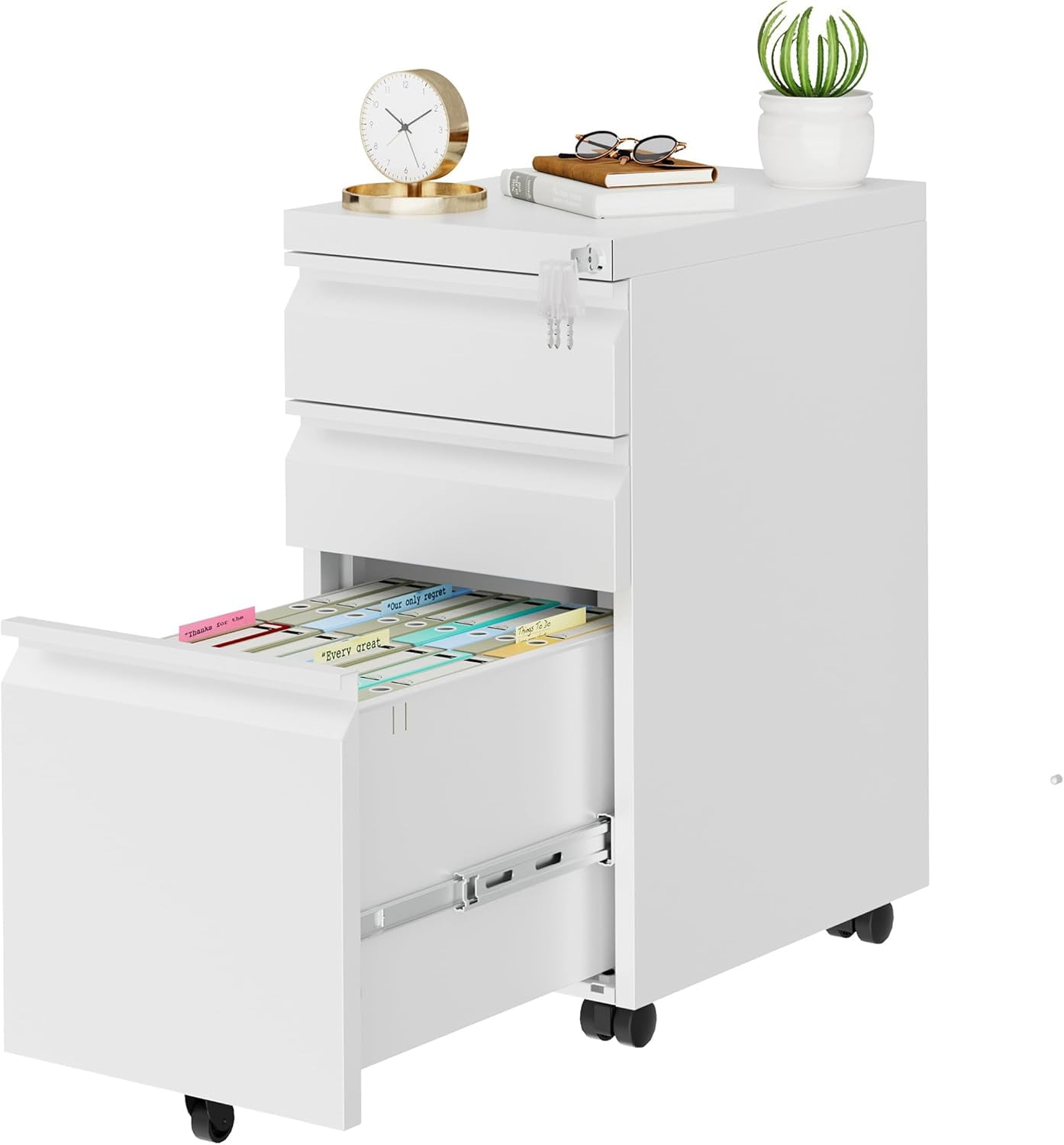 2-Drawer Mobile File Cabinet With Lock - Alloy Steel Rolling File Storage Cabinet