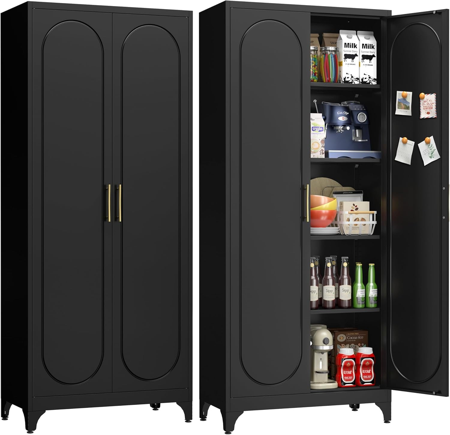 VASAGLE Pantry Storage Cabinet With Door & Adjustable Shelf - Industrial Style, Rustic Brown/Black, 42.5"H