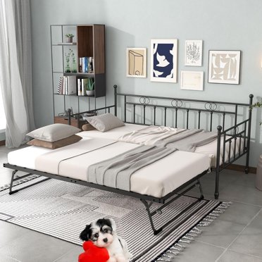 Giantex Twin Size Daybed And Trundle Frame Set Trundle Bed With 4 Casters Metal