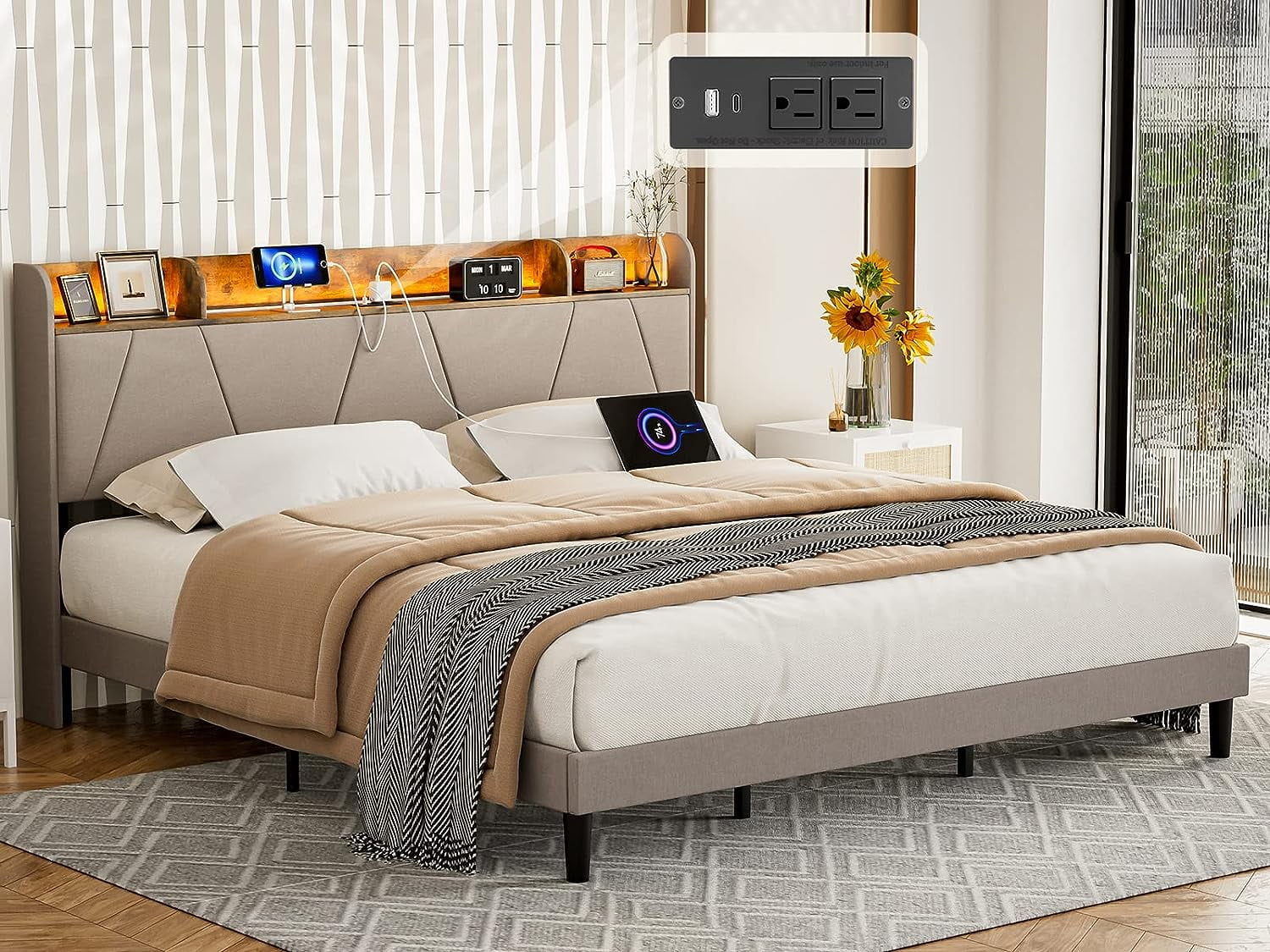 Bed Frame With Charging Ports