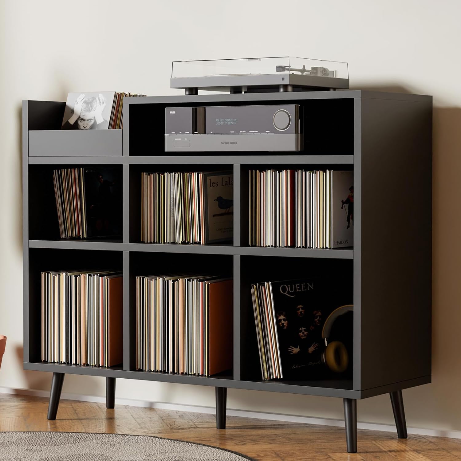 DXYKOPA Record Player Stand Turntable Shelf with Vinyl Storage up to