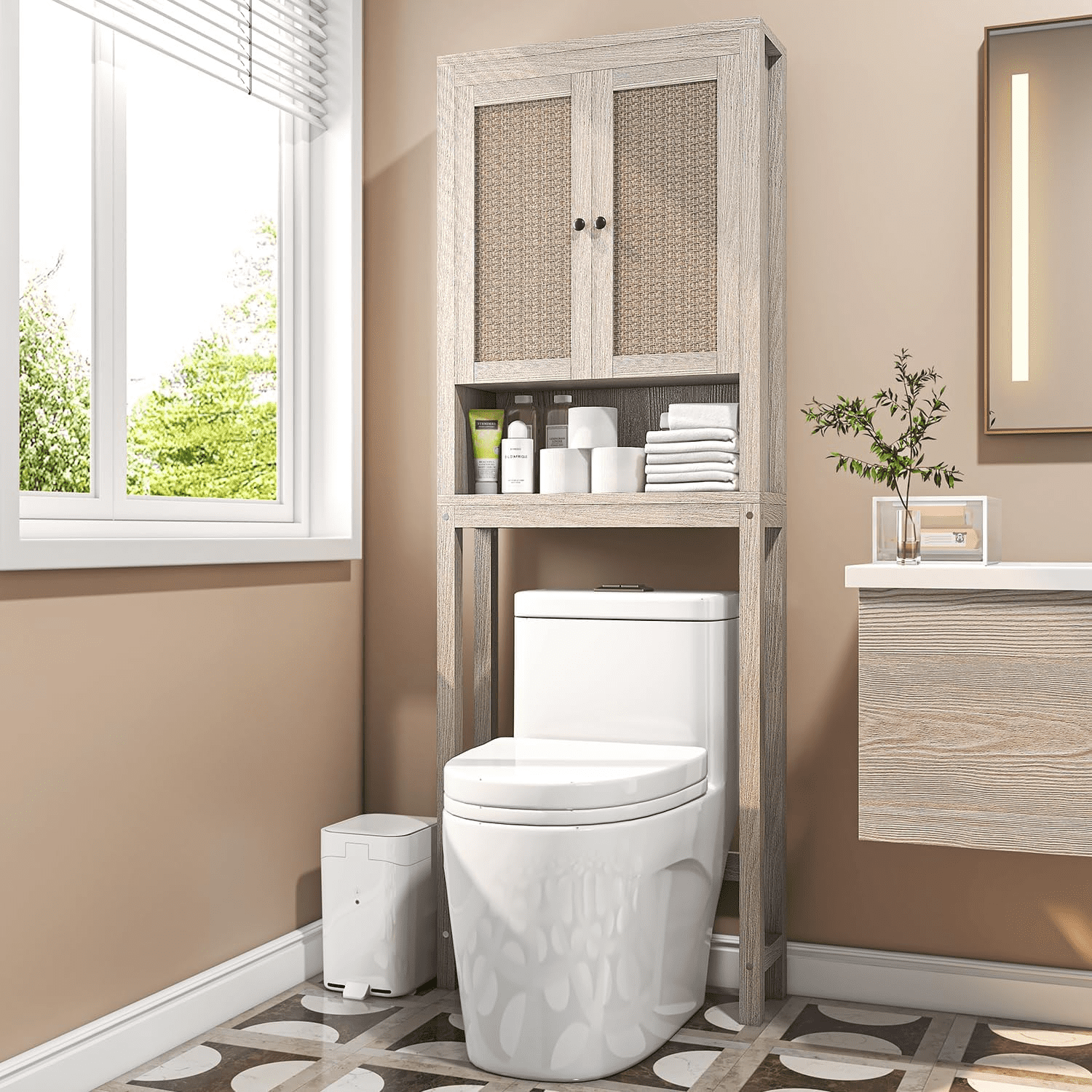 Rattan Over The Toilet Storage Cabinet GUBUONIP Above Toilet Bathroom ...