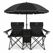 DXZ 2 Person Folding Camping Chair with Removable Umbrella, Cooler Bag and Carry Bag, Double Outdoor Beach Chair for Camping, Picnic, Fishing and Sports Events