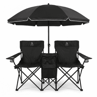 DXZ 2 Person Folding Camping Chair with Removable Umbrella, Cooler Bag and Carry Bag, Double Outdoor Beach Chair for Camping, Picnic, Fishing and Sports Events