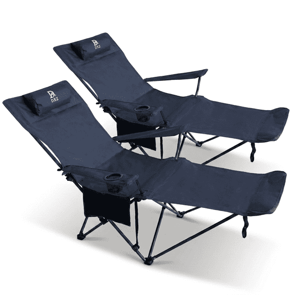 DXZ Folding Reclining Chair with Adjustable Backrest & Removable Footrest, Portable Outdoor Camping Chair with Cup Holder and Side Pocket for Beach, Patio, Lawn & Backyard
