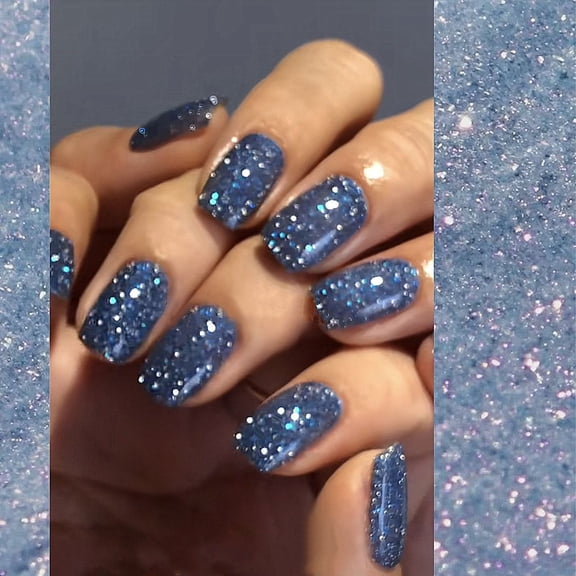 DY-15 Blue Broken Diamond Short Light Therapy False Nail Sheet Handmade Wear Nail Sticker Finished Nail Sheet Nail Sticker Wholesale