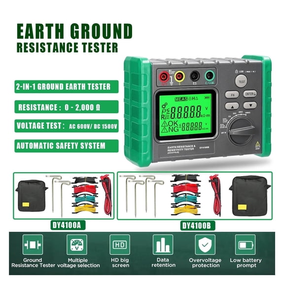 DY4100A Digital Earth Ground Resistance Tester, 0-2000 Ohm Megohmmeter for Inspection