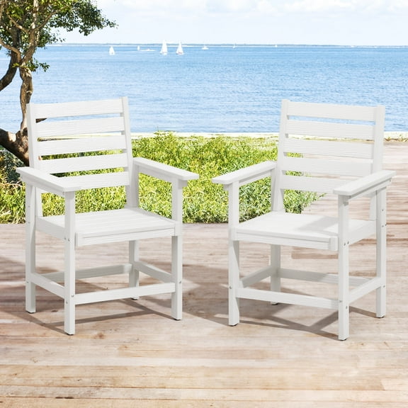 DYCANPO 18'' HDPS Outdoor Dining Chair Set of 2, Patio Chair with Armrest for Backyard, White