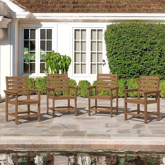 DYCANPO 18'' HDPS Outdoor Dining Chair Set of 4, Patio Chair with Armrest for Backyard, Light Brown
