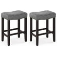 thumbnail image 1 of DYCANPO 24-Inch Backless Bar Stools Set of 2, Wooden Legs and Leather, Dark Grey, 1 of 7
