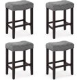 DYCANPO 24Inch Backless Bar Stools Set of 4, Wooden Legs and Leather