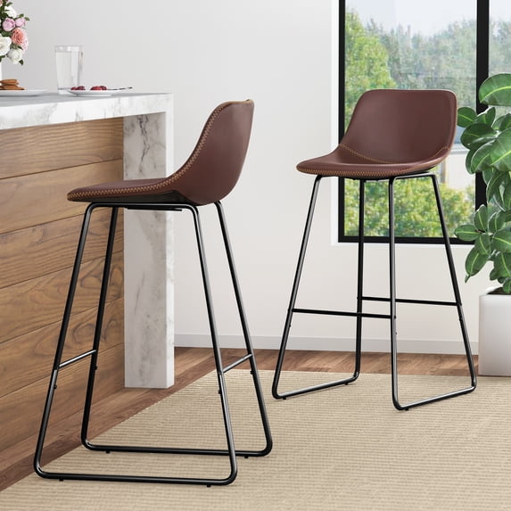 DYCANPO 30" Counter Height Bar Stools Set of 2, Faux Leather, Bourbon Brown