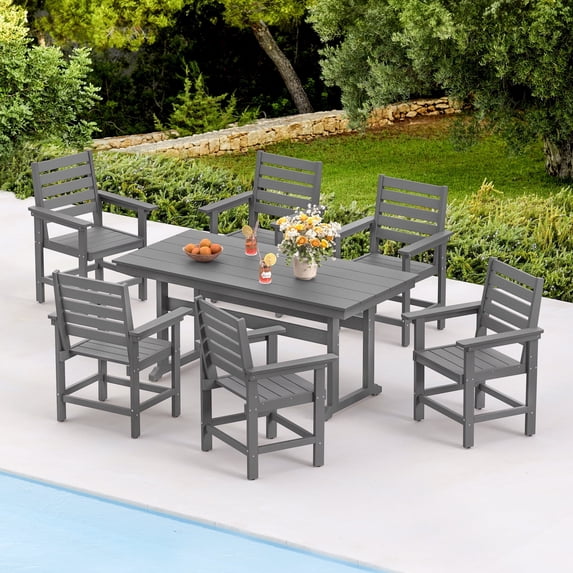 DYCANPO 7-Piece Outdoor Dining Set with Umbrella Hole, HDPS Patio Furniture Set for 6, Gray