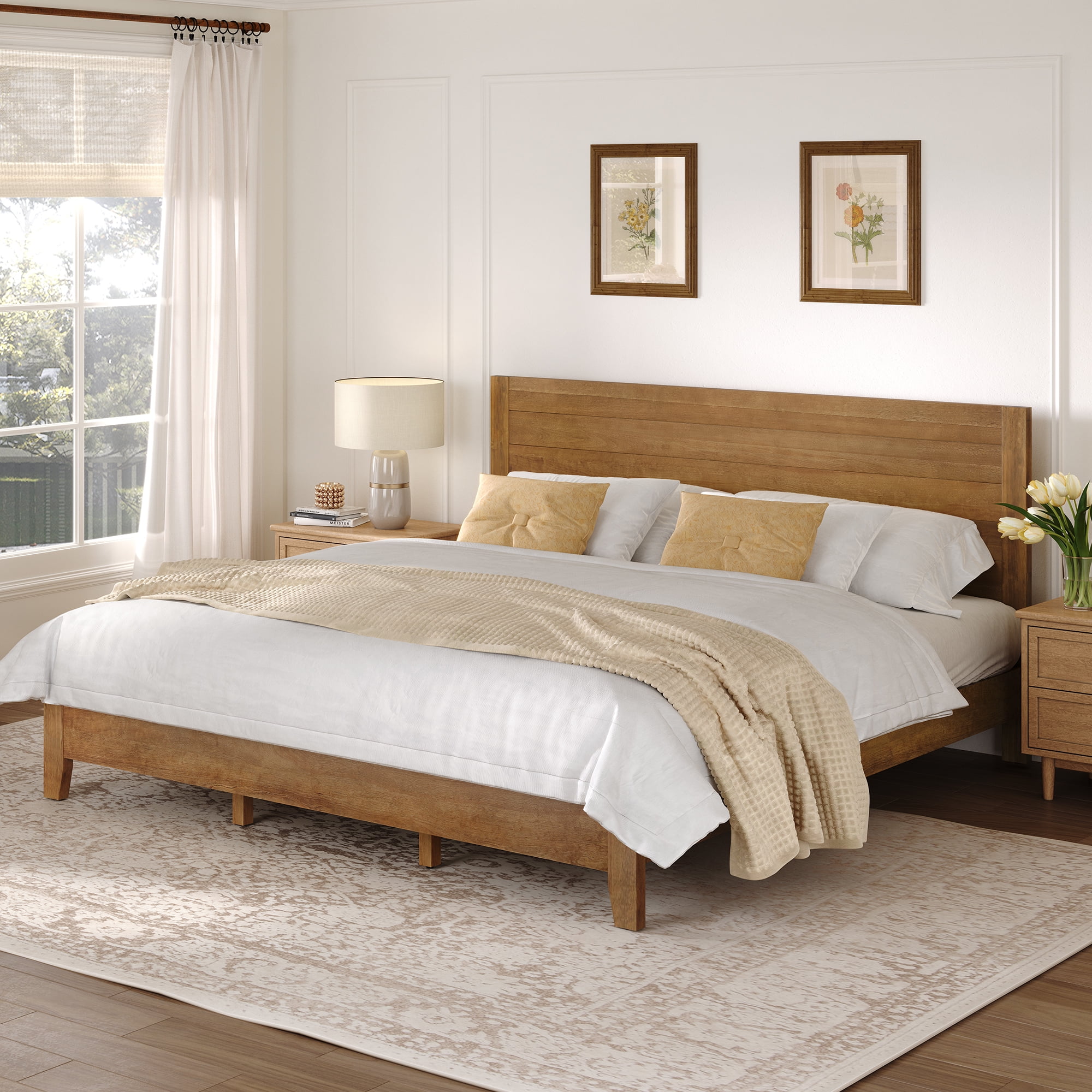 DYCANPO King Bed Frame, Solid Acacia Wood, Non-Slip, Without Noise