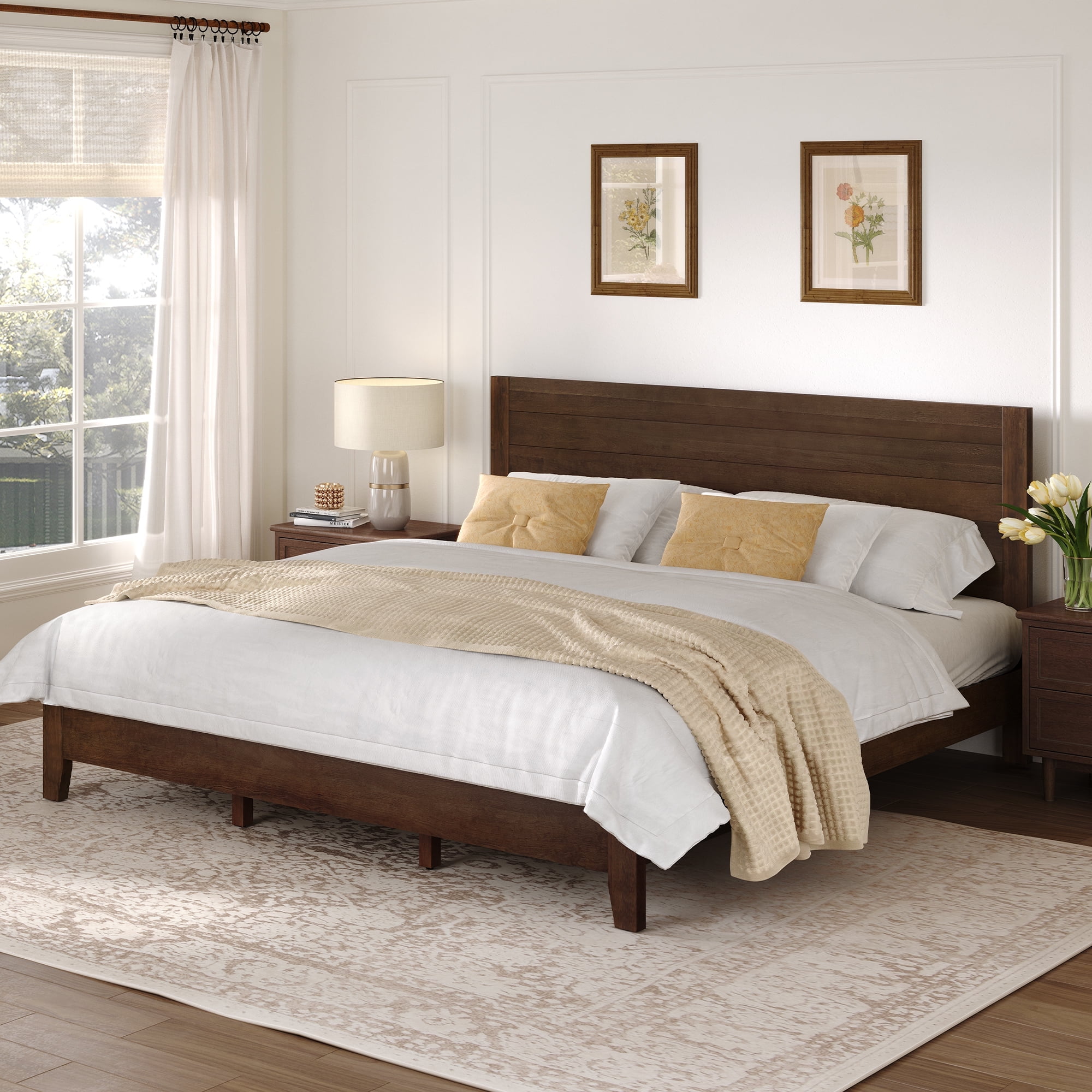 DYCANPO King Bed Frame, Solid Acacia Wood, Non-Slip, Without Noise