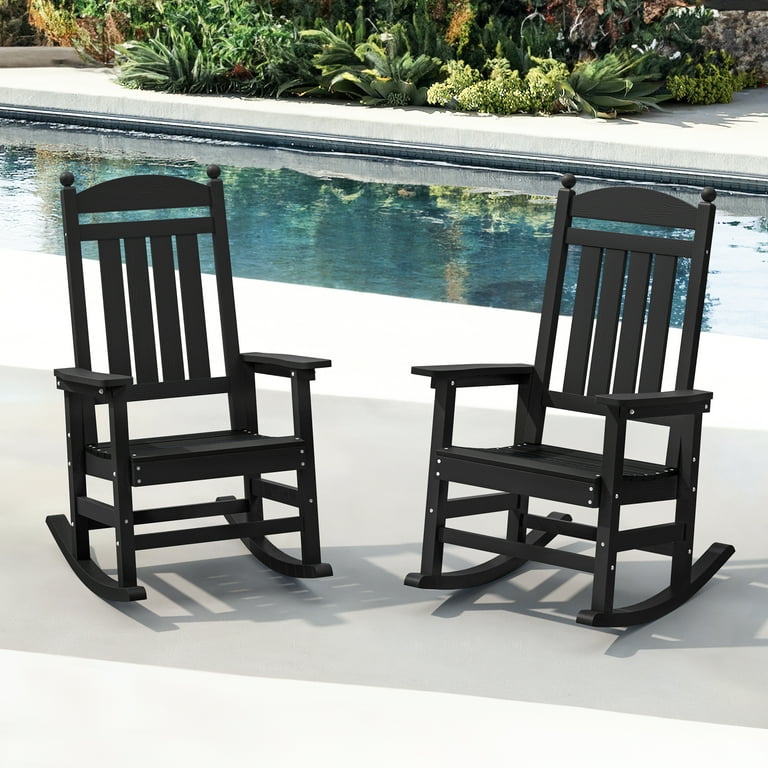 DYCANPO Outdoor Rocking Chairs Set of 2 Weather Resistant Outdoor Indoor Porch for Adults Black