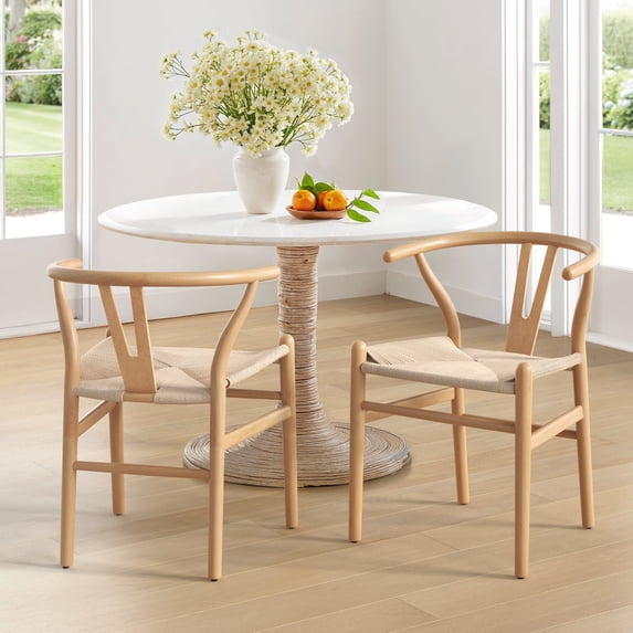 DYCANPO Wood Dining Chairs Set of 2, Mid Century Modern Y-Shaped Backrest, Fully Assembled, Natural