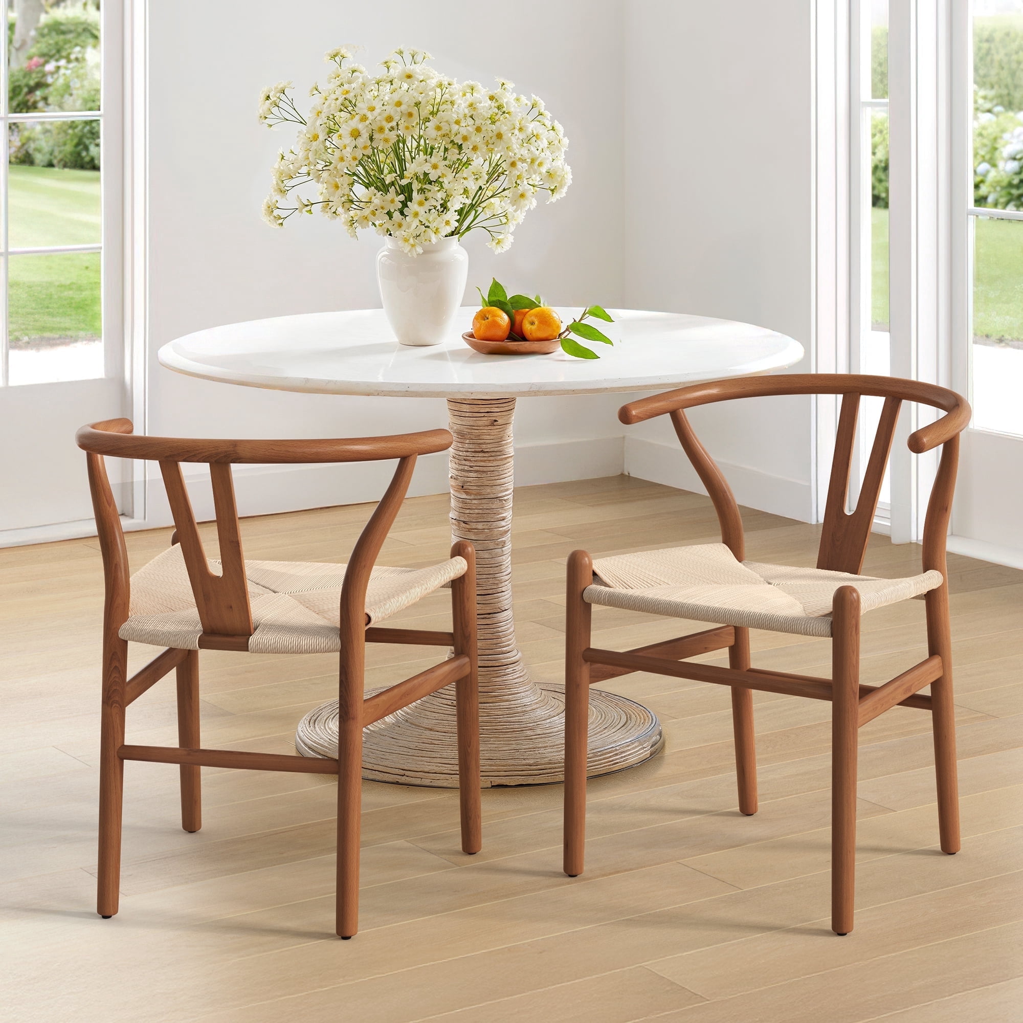 DYCANPO Wood Dining Chairs Set of 2, Mid Century Modern Y-Shaped Backrest, Fully Assembled, Walnut