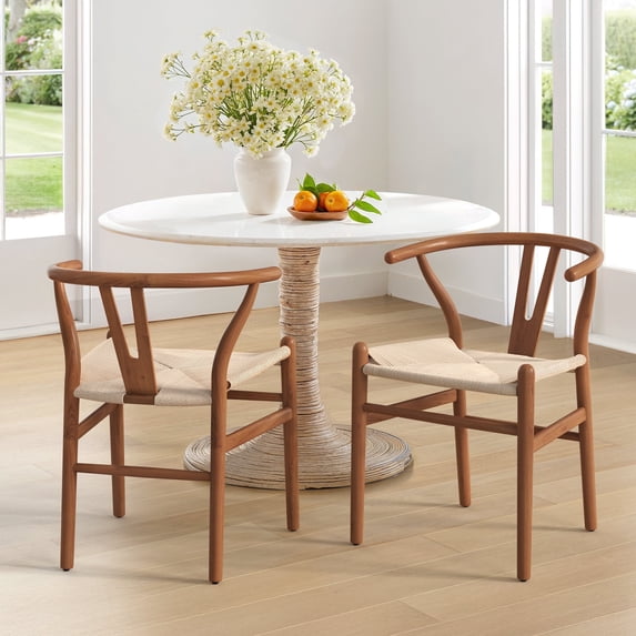 DYCANPO Wood Dining Chairs Set of 2, Mid Century Modern Y-Shaped Backrest, Fully Assembled, Walnut