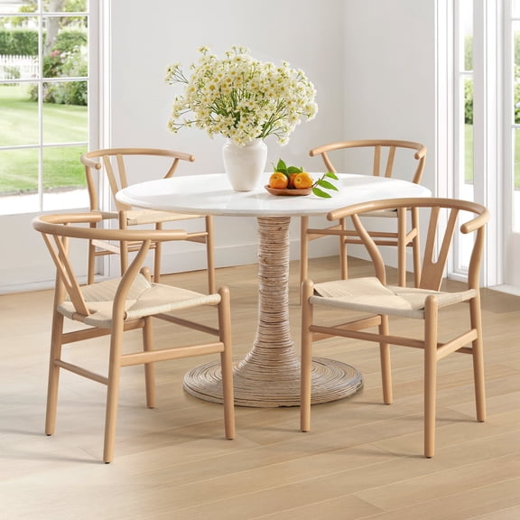 DYCANPO Wood Dining Chairs Set of 4, Mid Century Modern Y-Shaped Backrest, Fully Assembled, Natural