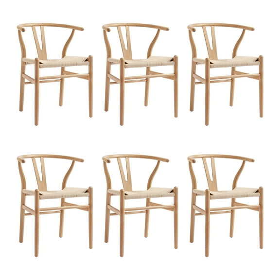 DYCANPO Wood Dining Chairs Set of 6, Mid Century Modern Y-Shaped Backrest, Fully Assembled, Natural