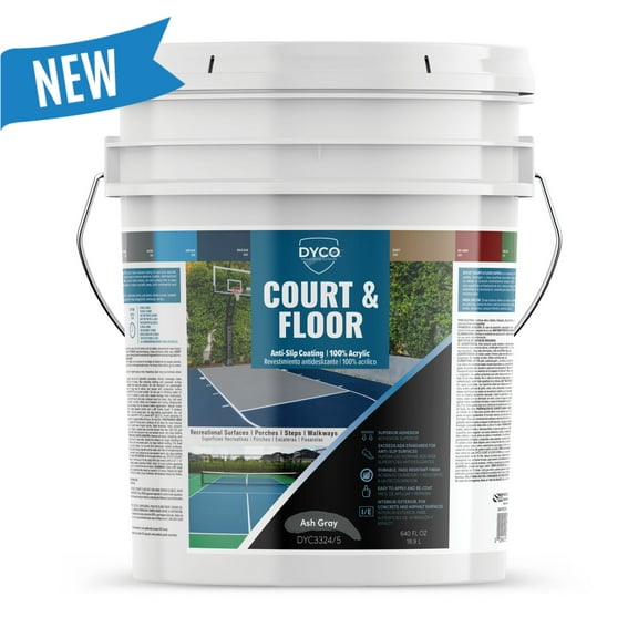 DYCO Court and Floor Anti-Slip 100% Acrylic Paint, Ash Gray, 5 Gallon