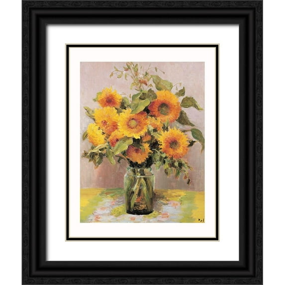DYF 12x14 Black Ornate Wood Framed with Double Matting Museum Art Print Titled - Fleurs de tournesols