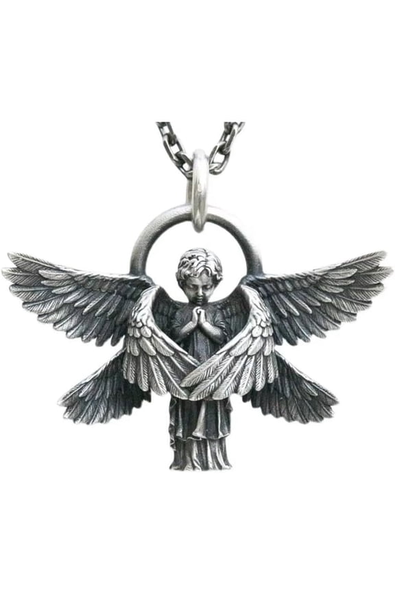 Guardian Angel Six-Wings Seraphim Punk Amulet Necklace,Seraph Prayer Symbol Miraculous Cooper Chain Necklace