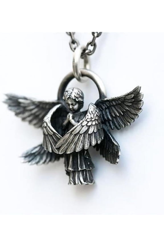 Guardian Angel Six-Wings Seraphim Punk Amulet Necklace,Seraph Prayer Symbol Miraculous Cooper Chain Necklace