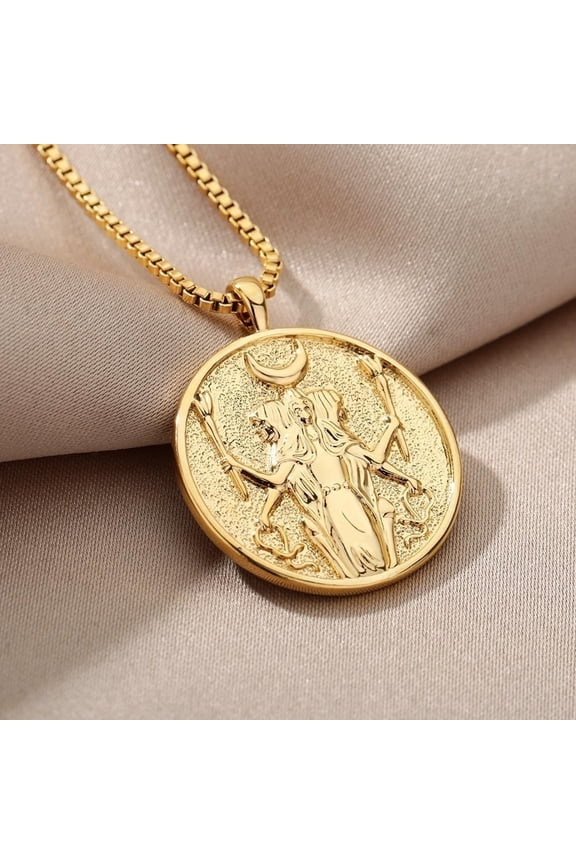 Mythology Legend Medallion Coin Necklace,Miraculous Medal Goddess Queen Necklace for Women