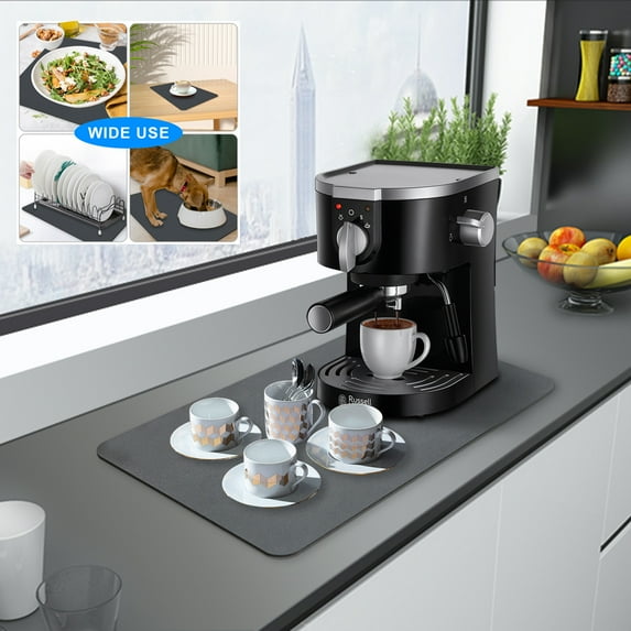 DYIOO Coffee Mat for Kitchen Counter, Dish Drying Mat, Absorbent Hide Stain Kitchen Counter Mat, Waterproof Rubber Backed Coffee Bar Accessories, Fit Under Coffee Maker, Coffee Pot, Dish - 12"x20"