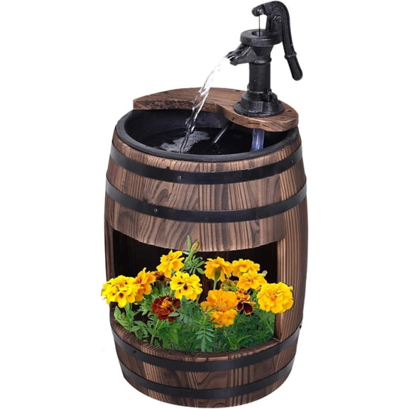 DYJP 23" H Outdoor Water Fountain - Wood & Plastic Rustic Apple Barrel with Pump, Perfect for Backyard Decor