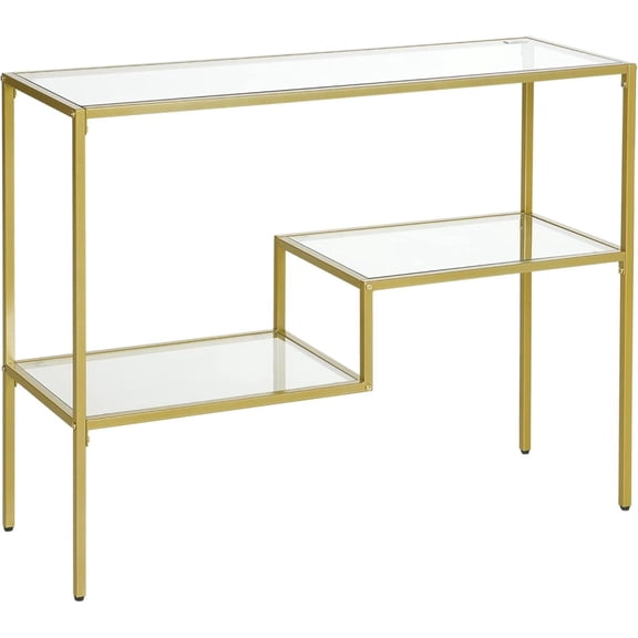DYJP 39" Gold Console Table - Tempered Glass Top Steel Frame Narrow Entryway Table