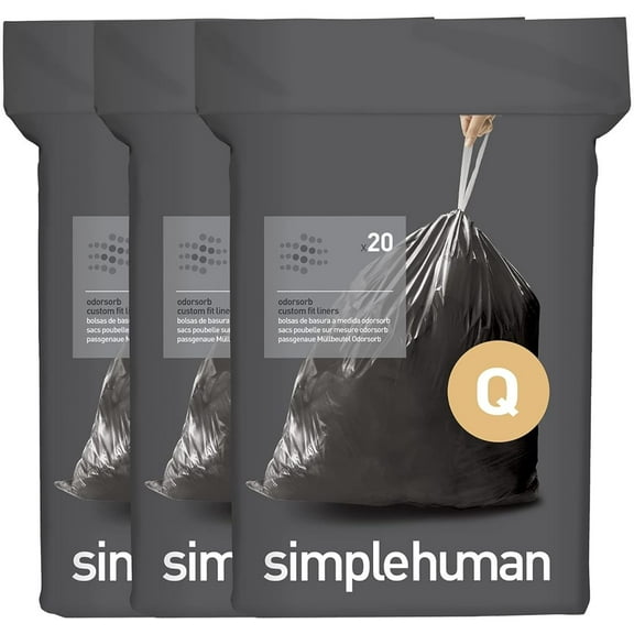 DYJP Code Q 60 Count, Genuine Odorsorb Custom Fit Liners, Drawstring Odor Absorbing Trash Bags in Dispenser Packs, 50-65 Liter / 13-17 Gallon