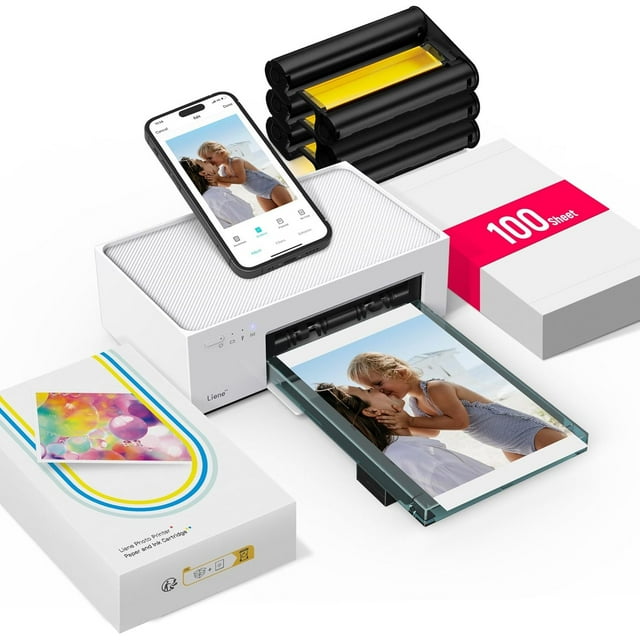 DYJP M100 4x6'' Photo Printer, Phone Printer 100 Sheets & 3 Cartridges, Full-Color Photo, Portable Instant Photo Printer for iPhone Android, Thermal Dye Sublimation, Wi-Fi Picture Printer 100 Papers