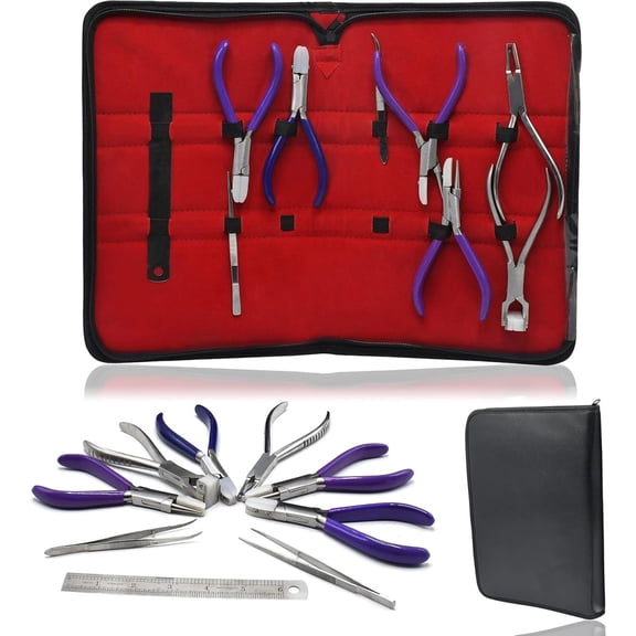 DYJP Set of 9 Eyeglass Optical Optician Tools Pliers Bent Nose Rimless Set-Optical PLIER KIT Adjusting Eyeglass Arms Frame Plier Set Optical Eyeglasses Eyewear Repair Tool Plier set