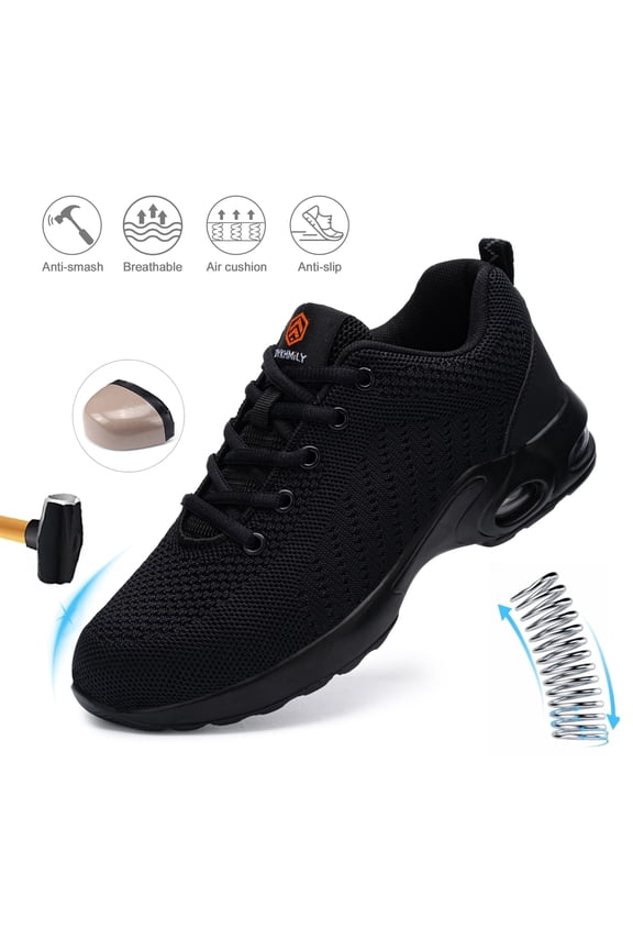 Men Safety Shoes Air Cushion Steel Toe Shoe for Women Lightweight Slip Resistant Work Shoes Comfortable Breathable Safety Sneakers