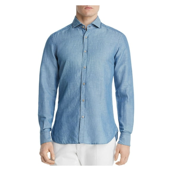 DYLAN GRAY Mens Blue Long Sleeve Collared Button Down Shirt S