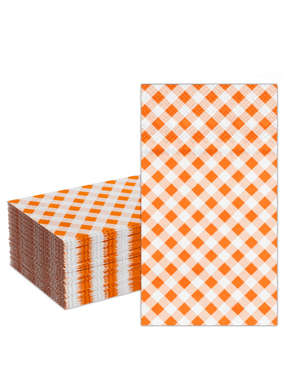 DYLIVeS 50 Count Orange Buffalo plaid Napkins Disposable Towels Orange and White Checkered Guest Napkins 3 Ply Dinner Napkins Gingham Paper Napkins