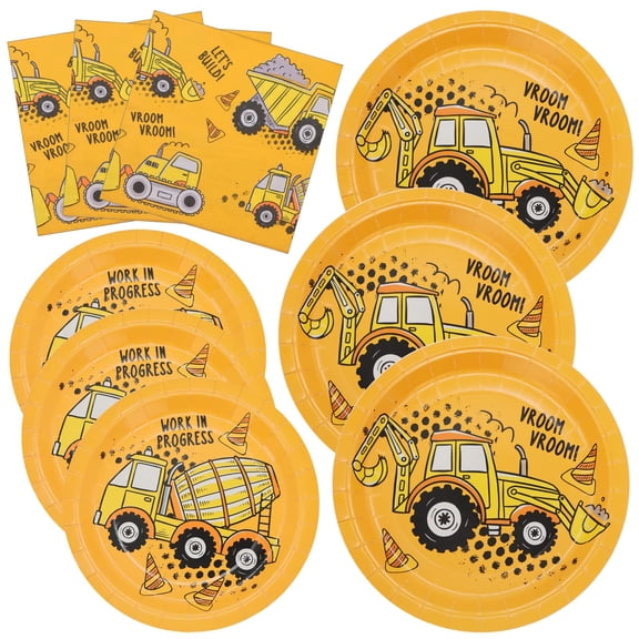 DYLIVeS 60 Pcs Construction Birthday Party Plates and Kit, Construction Theme Tableware Set Dump Truck Party Table Decorations Supplies, Disposable 9'' and 7'' Paper Plates, Napkins, Serves 20 Y114