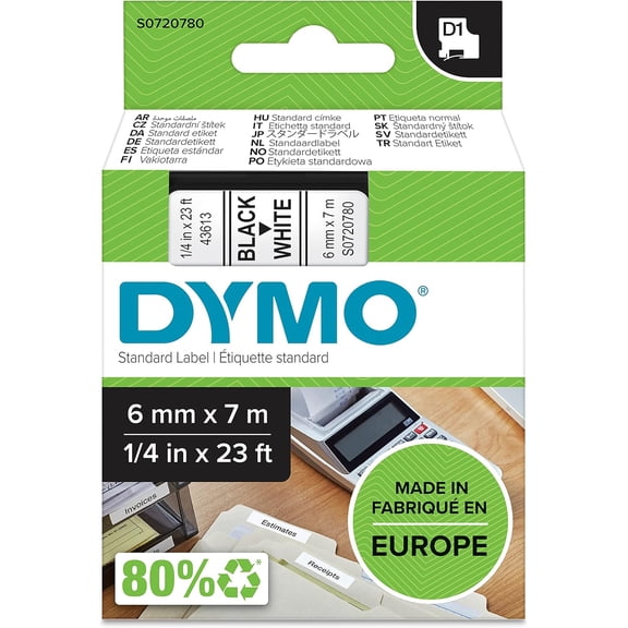 DYM43613 - Dymo Black on White D1 Label Tape
