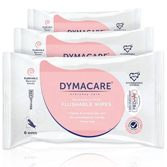DYMACARE Flushable Wet Wipes for Adults, Unscented Biodegradable Cleansing Wipes, 3 Pack