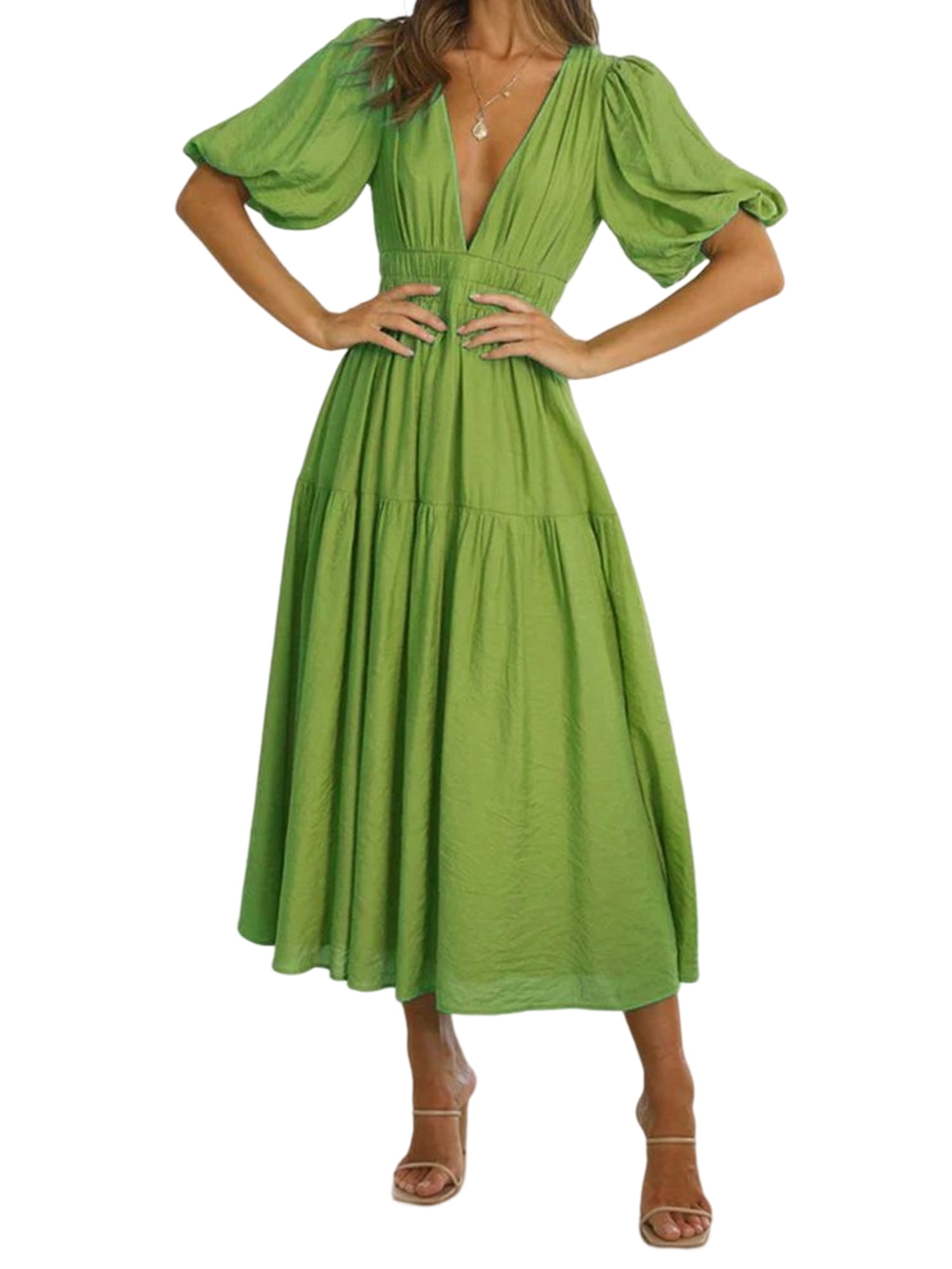 SOLID SWING CASUAL MIDI DRESS