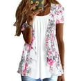 thumbnail image 1 of DYMADE Fake Two Pieces Temperament Casual Print Short Sleeve T-Shirt Top Women, 1 of 4