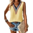 thumbnail image 1 of DYMADE Fashion Solid Color Stitching Lace V-Neck Sleeveless Tank Top Women, 1 of 4