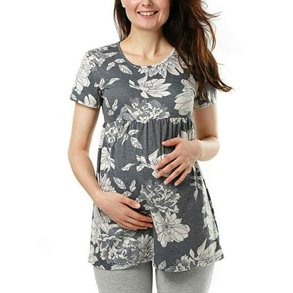 DYMADE Maternity Nursing Short Sleeve Floral Print Polka Dot Tops