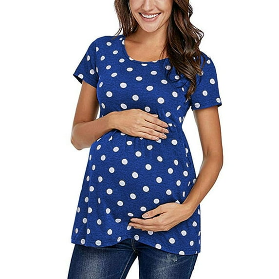 DYMADE Maternity Nursing Short Sleeve Floral Print Polka Dot Tops