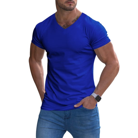 DYMADE Men Basic Casual Pullover Short Sleeve V-Neck Plain T-Shirts