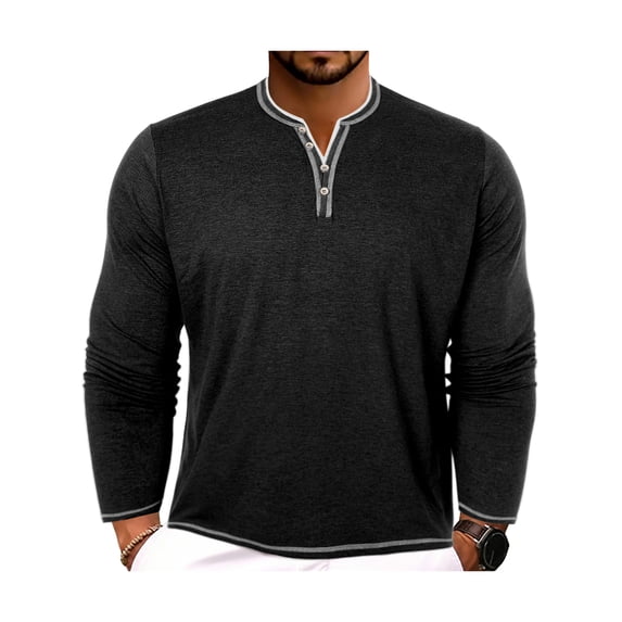 DYMADE Men Casual Button Henley Tops V-Neck Long Sleeve Button Pullover T-Shirt
